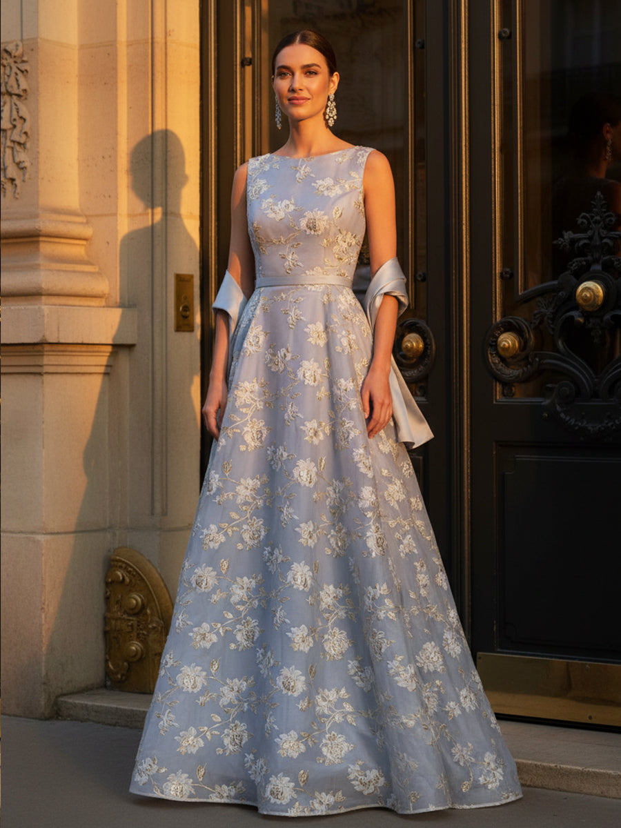 Boat Neck A Line Mother of the Bride Dresses with Satin Shawl – Gracins