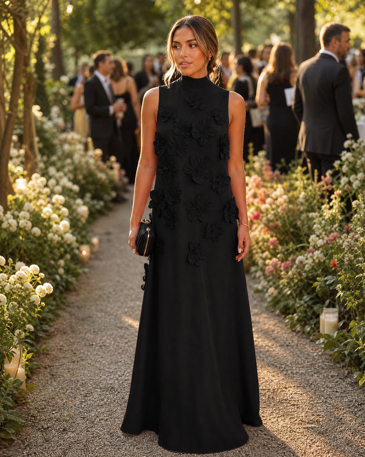 High-Neck A-Line Formal Tent/ Trapeze Dresses with 3D Flowers