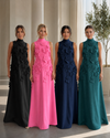 High-Neck A-Line Formal Tent/ Trapeze Dresses with 3D Flowers