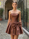 Satin A-Line Strapless Mini Homecoming Dresses with Bow