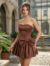 Satin A-Line Strapless Mini Homecoming Dresses with Bow