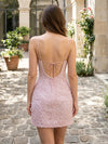 Tulle Sheath Spaghetti Straps Mini Homecoming Dresses with Pearls