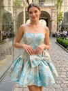 Jacquard A-Line Strapless Mini Homecoming Dresses with Bow