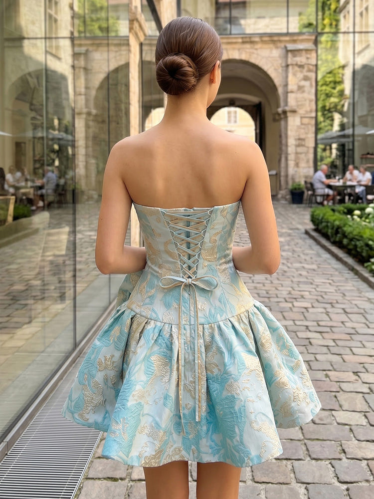 Jacquard A-Line Strapless Mini Homecoming Dresses with Bow