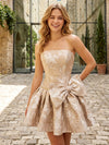 Jacquard A-Line Strapless Mini Homecoming Dresses with Bow