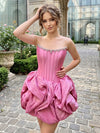 Satin A-Line Strapless Mini Homecoming Dresses with Floral