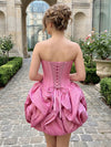 Satin A-Line Strapless Mini Homecoming Dresses with Floral
