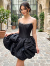 Satin A-Line Strapless Mini Homecoming Dresses with Floral