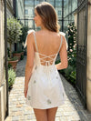 Satin A-Line Spaghetti Straps Mini Homecoming Dresses with Rhinestone