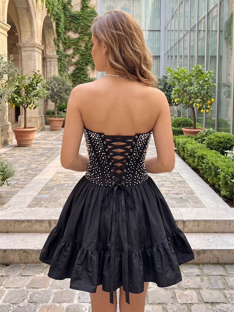 Satin A-Line Sweetheart Mini Homecoming Dresses with Rhinestone