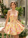 Satin A-Line Strapless Mini Homecoming Dresses with Pleats