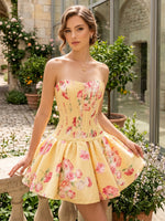 Satin A-Line Strapless Mini Homecoming Dresses with Pleats