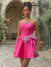Satin A-Line Strapless Mini Homecoming Dresses with Bow