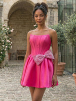 Satin A-Line Strapless Mini Homecoming Dresses with Bow