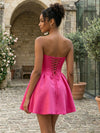 Satin A-Line Strapless Mini Homecoming Dresses with Bow