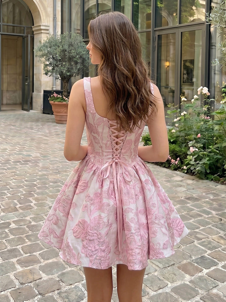 Jacquard A-Line Boat Neck  Mini Homecoming Dresses with Pleats
