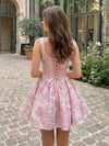 Jacquard A-Line Boat Neck  Mini Homecoming Dresses with Pleats