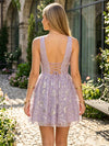 Tulle A-Line V Neck Mini Homecoming Dresses with Sequin