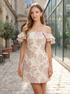 Jacquard A-Line Off the Shoulder Mini Homecoming Dresses with Ruffles