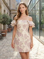 Jacquard A-Line Off the Shoulder Mini Homecoming Dresses with Ruffles