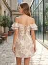 Jacquard A-Line Off the Shoulder Mini Homecoming Dresses with Ruffles
