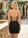 Satin Sheath Strapless Mini Homecoming Dresses with Sequin