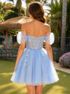Tulle A-Line Off the Shoulder Mini Homecoming Dresses with Applique
