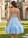 Tulle A-Line Spaghetti Straps Knee Length  Homecoming Dresses with Ruffles