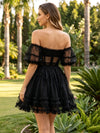 Tulle A-Line Off the Shoulder Mini Homecoming Dresses with Pleats