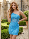 Sequin Embroidery Sheath One Shoulder Mini Homecoming Dresses with Beadings