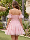 Tulle A-Line Off the Shoulder Mini Homecoming Dresses with Tiered Ruffles