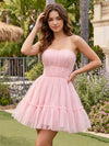 Tulle A-Line Strapless Mini Homecoming Dresses with Pleats