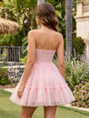 Tulle A-Line Strapless Mini Homecoming Dresses with Pleats