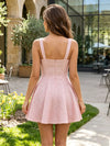 Sequin A-Line Square Neck Mini Homecoming Dresses with Pleats
