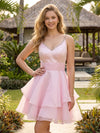 Chiffon A-Line Spaghetti Straps Mini Homecoming Dresses with Tiered Ruffles