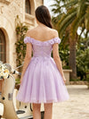 Tulle A-Line Off the Shoulder Mini Homecoming Dresses with 3D Flowers