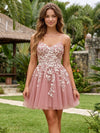 Tulle A-Line Spaghetti Straps Mini Homecoming Dresses with Applique