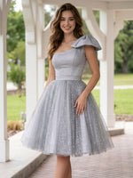 Tulle A-Line One Shoulder Mini Homecoming Dresses with Bow