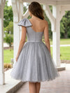 Tulle A-Line One Shoulder Mini Homecoming Dresses with Bow