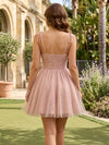 Tulle A-Line Spaghetti Straps Mini Homecoming Dresses with Pleats