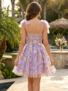 Tulle A-Line Spaghetti Straps Mini Homecoming Dresses with Floral Embroidery