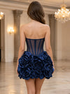 Satin A-Line Strapless Mini Homecoming Dresses with 3D Flowers