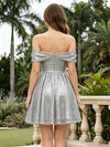 Sequin A-Line Off the Shoulder Mini Homecoming Dresses with pleats