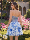 Chiffon Floral A-Line Strapless Mini Homecoming Dresses with Tiered Ruffles