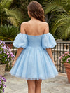 Tulle A-Line Sweetheart Mini Homecoming Dresses with Pleats