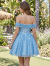 Sequin A-Line Off the Shoulder Mini Homecoming Dresses with Pleats