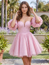 Tulle A-Line Sweetheart Mini Homecoming Dresses with Pleats