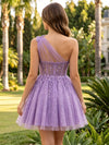 Tulle A-Line One Shoulder Mini Homecoming Dresses with Sequin Embroidery