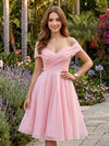 Chiffon A-Line Off the Shoulder Knee Length  Homecoming Dresses with Pleats