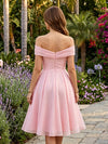 Chiffon A-Line Off the Shoulder Knee Length  Homecoming Dresses with Pleats